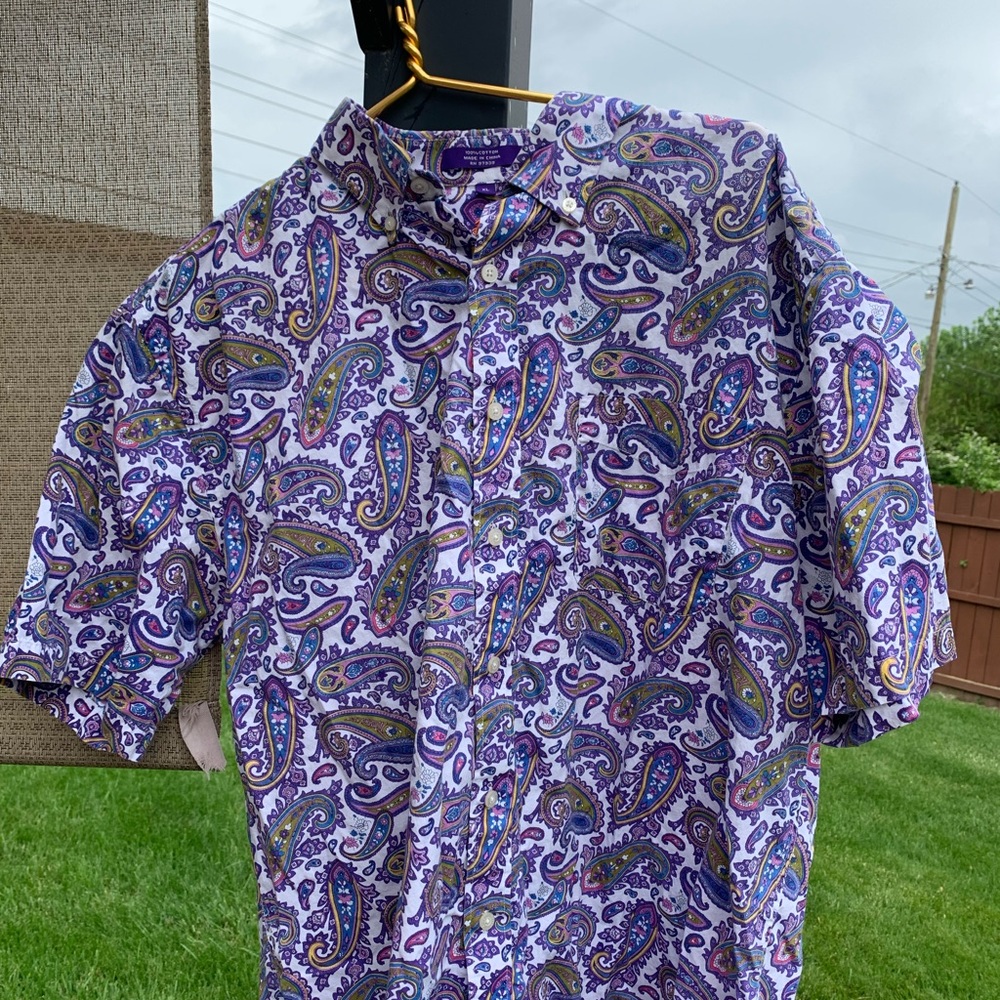 Vintage Alan Flusser Paisley Short Sleeve Button Down Shirt